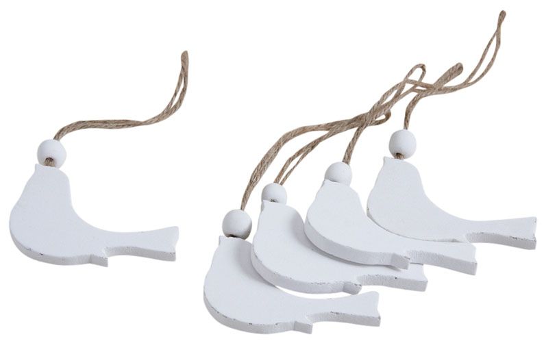 Oiseaux à suspendre en bois blanchi (Lot de 5)