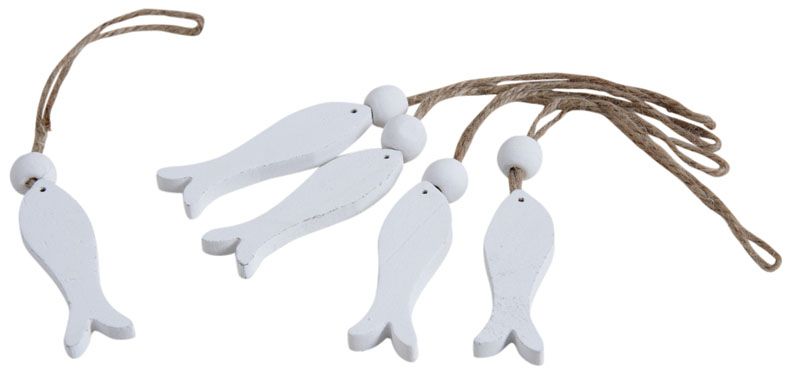 Poissons à suspendre en bois blanchi (Lot de 5)