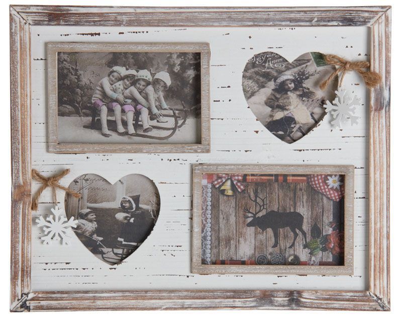 Cadre 4 photos montagne en bois vieilli