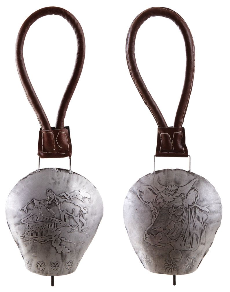 Cloche en métal vieilli et cuir (Lot de 2)