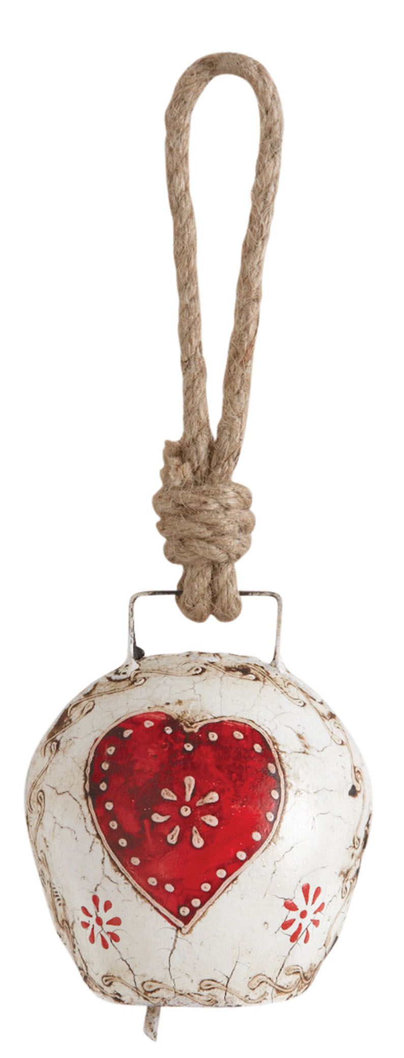 Cloche en métal vieilli avec coeur rouge