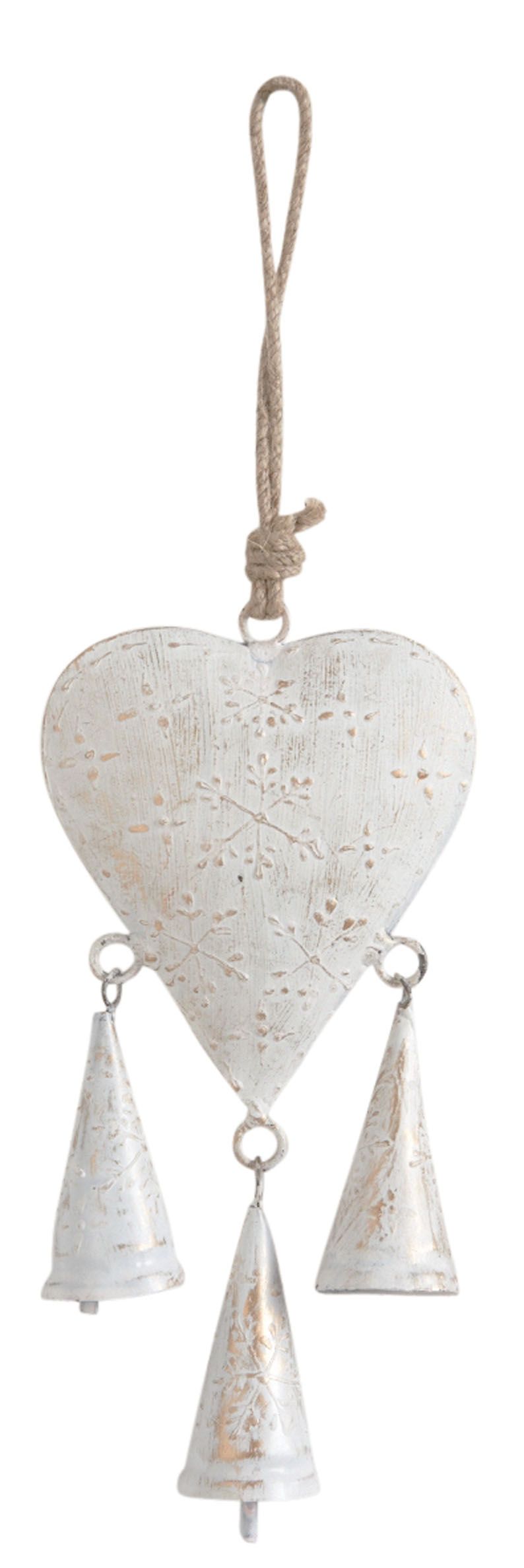 Coeur à suspendre en métal blanc vieilli