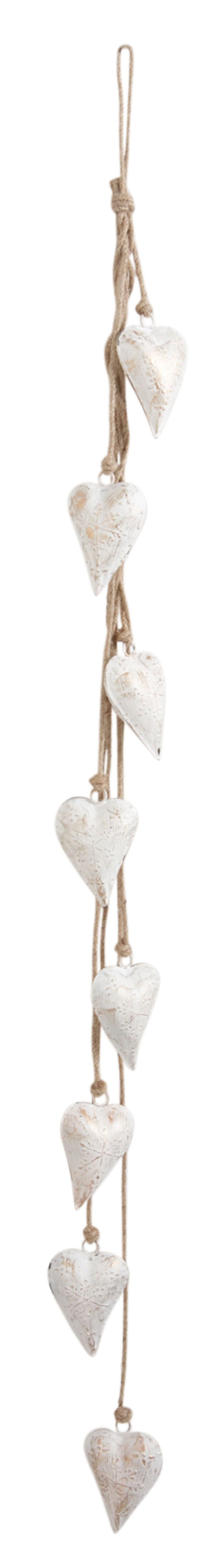 Suspension 8 coeurs en métal blanc vieilli