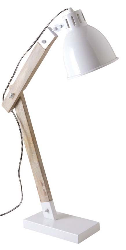 Lampe de bureau en métal blanc et bois