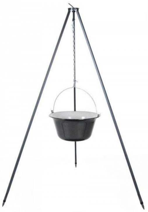 Chaudron en acier émaillé sur trépied 10 litres