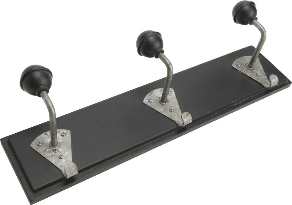 Patère bois et métal noir Edgard 3 crochets