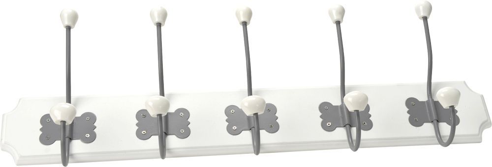 Patère blanche et grise Eleonore 5 crochets