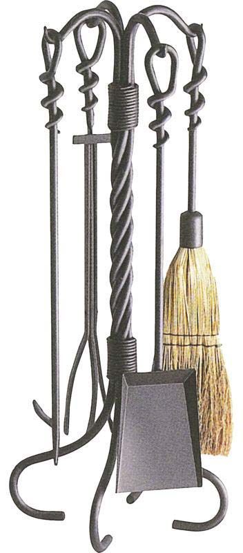 Valet de cheminée en fer forgé torsades 4 accessoires