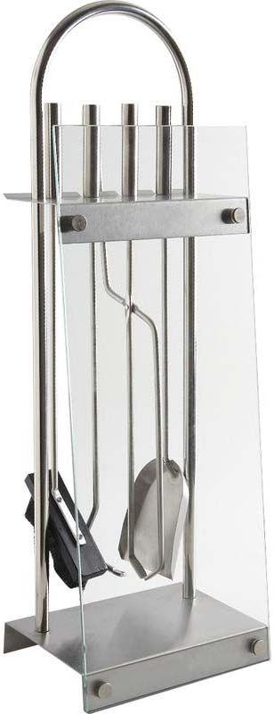 Serviteur de cheminée en métal et verre 4 accessoires