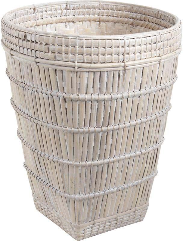 Corbeille haute en bambou patiné blanc