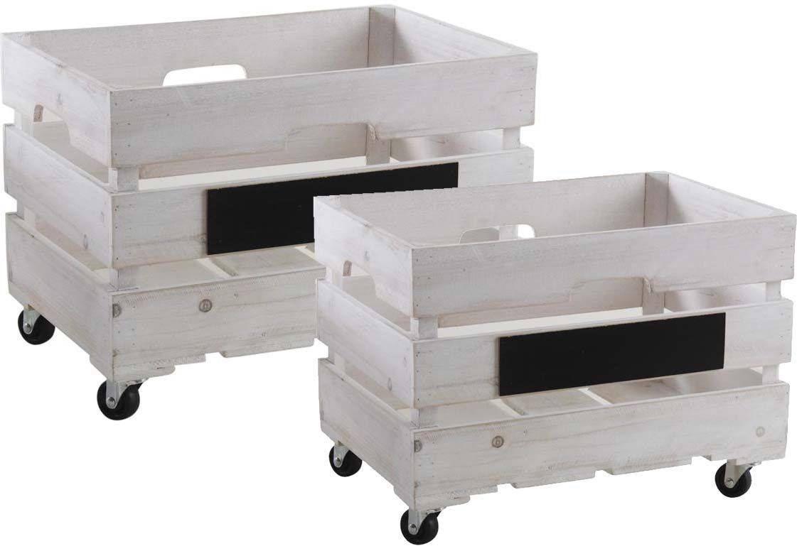 Caisses de rangement en bois blanchi (Lot de 2)