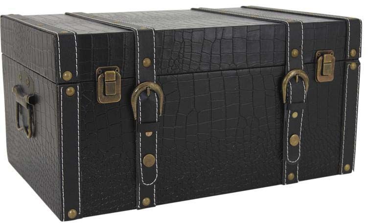 Coffre en bois teinté et simili cuir