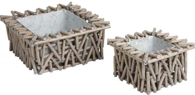 Corbeille en osier et zinc (Lot de 2)