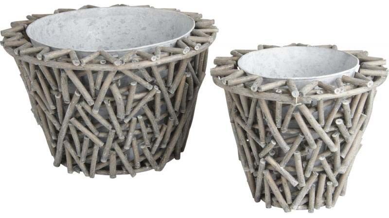 Cache pot en osier et zinc (Lot de 2)