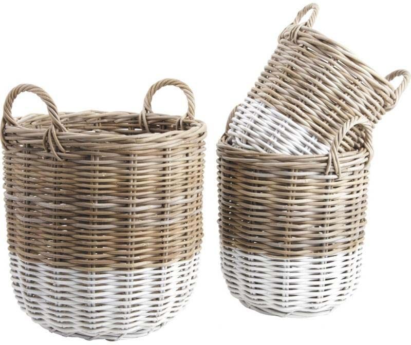 Cache pot en poelet gris et blanc avec poignées (Lot de 3)