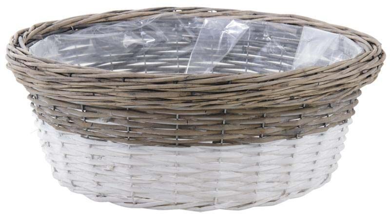 Corbeille ronde en osier et bois teinté