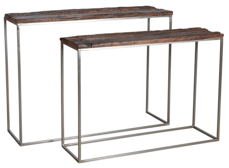 Console en acier patiné et bois massif (Lot de 2)