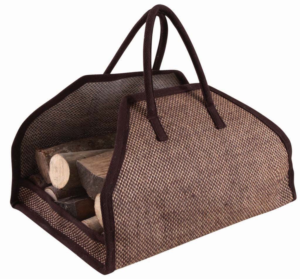 Sac à bûches en toile de jute renforcée marron