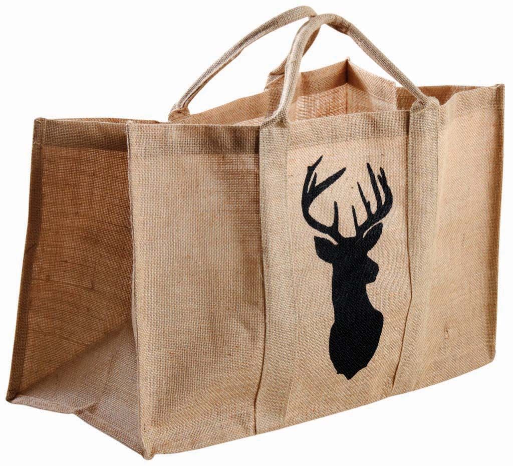 Sac à bûches en toile de jute naturelle Cerf