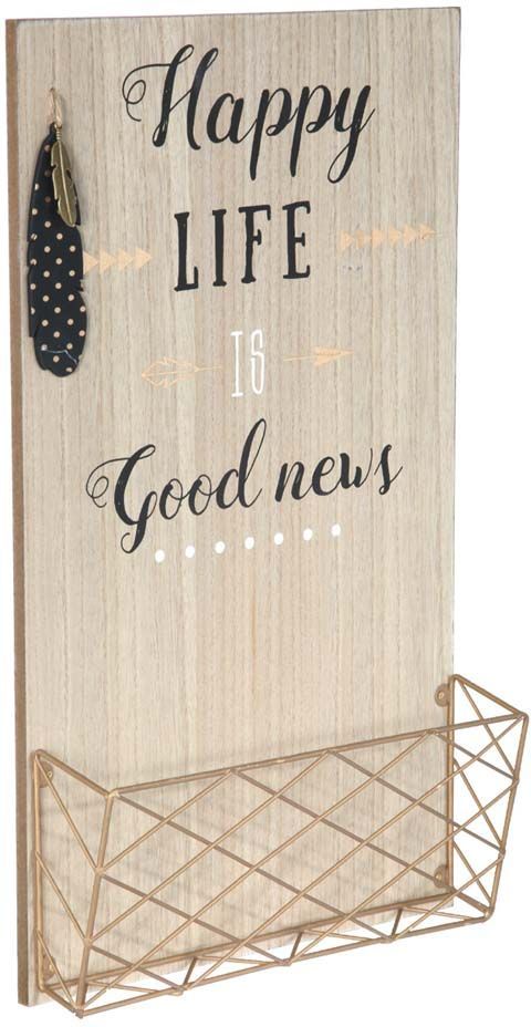 Porte courrier mural en bois Happy life