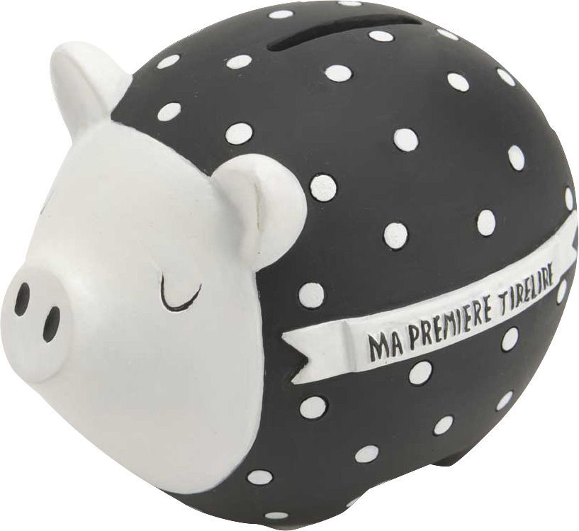 Tirelire cochon noir et blanc à pois