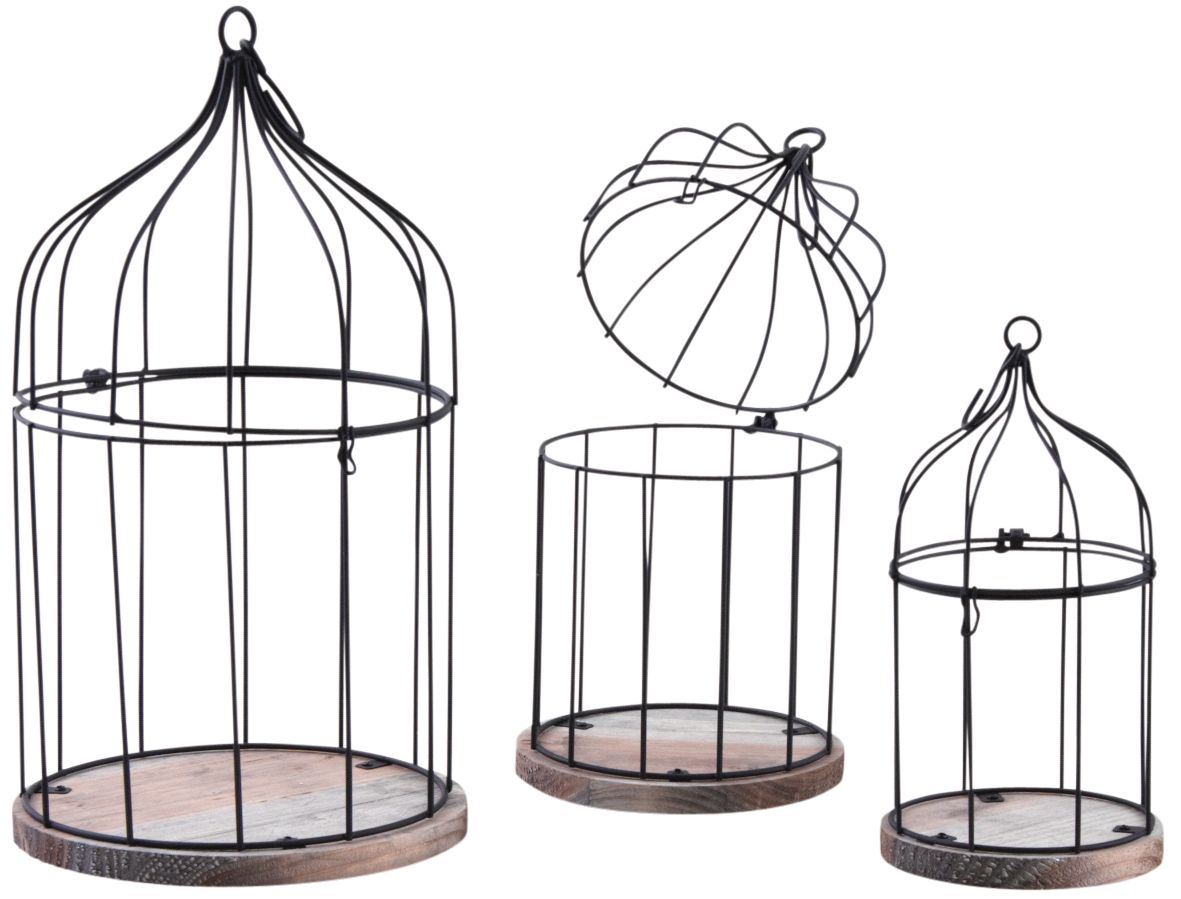 Cages en métal laqué et bois (Lot de 3)
