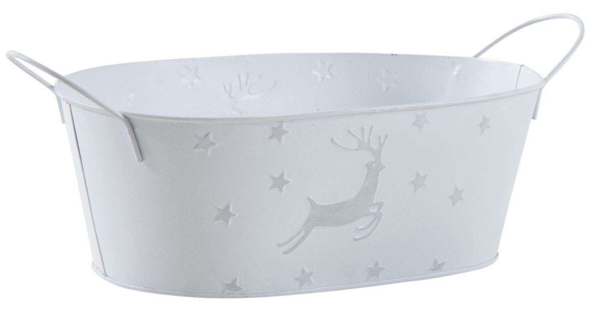 Corbeille ovale en métal laqué blanc avec cerf