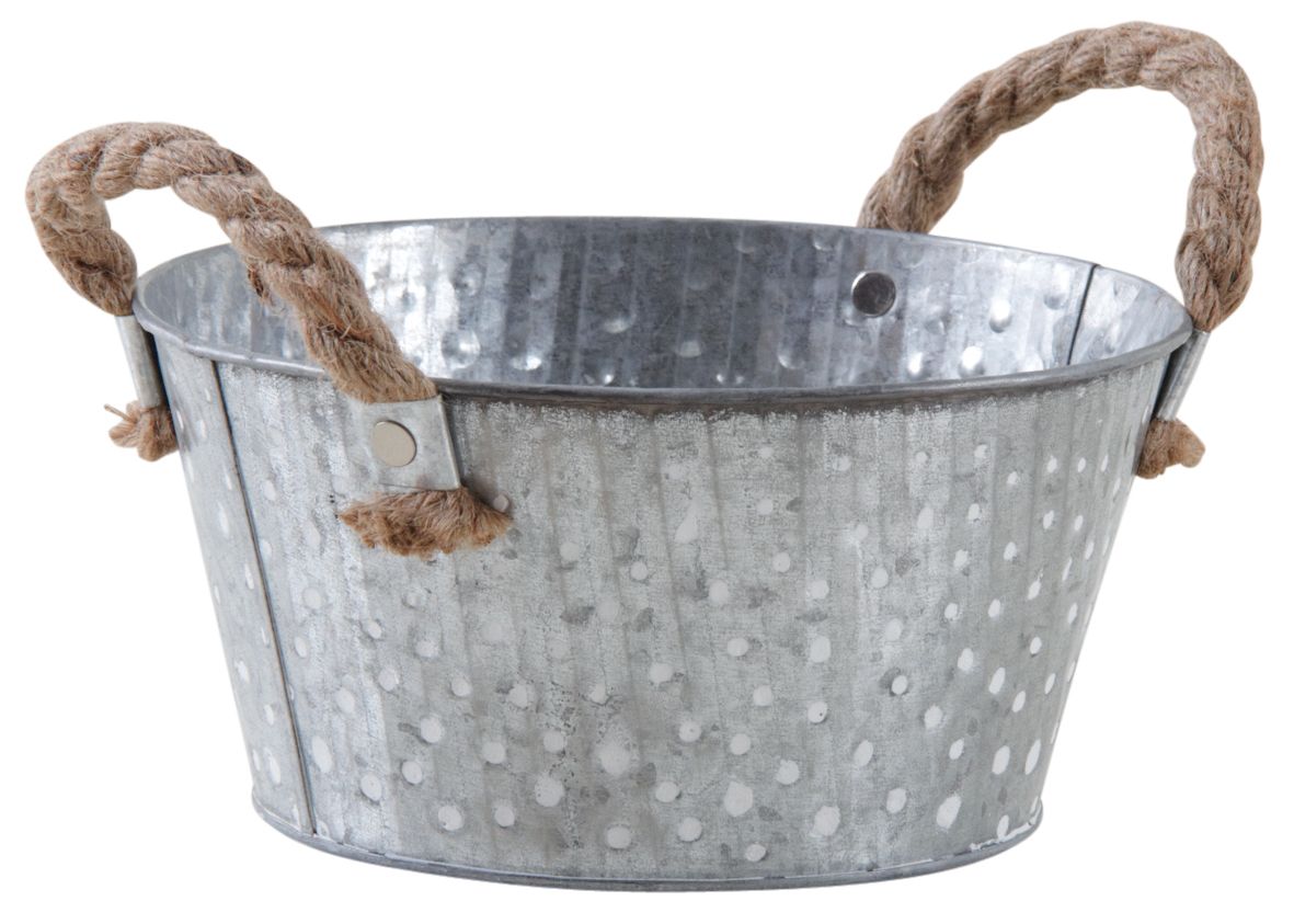 Corbeille métal à pois blanc avec anses