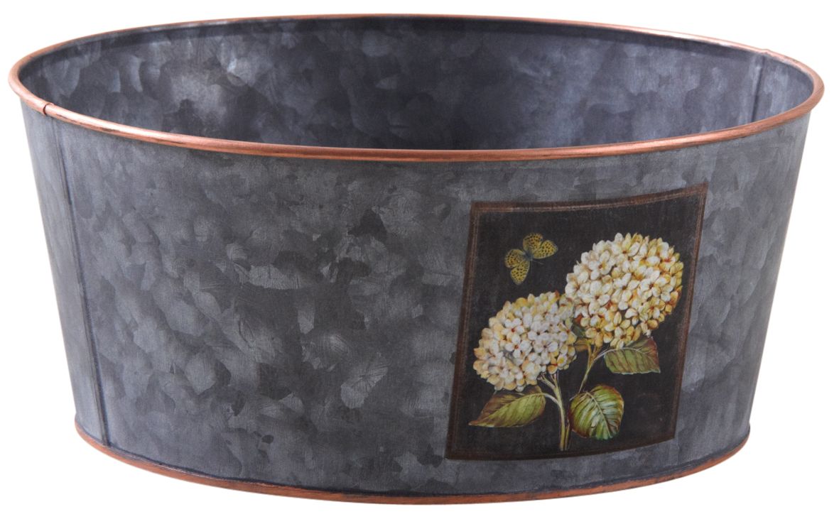 Corbeille ronde en métal patiné gris Hortensia