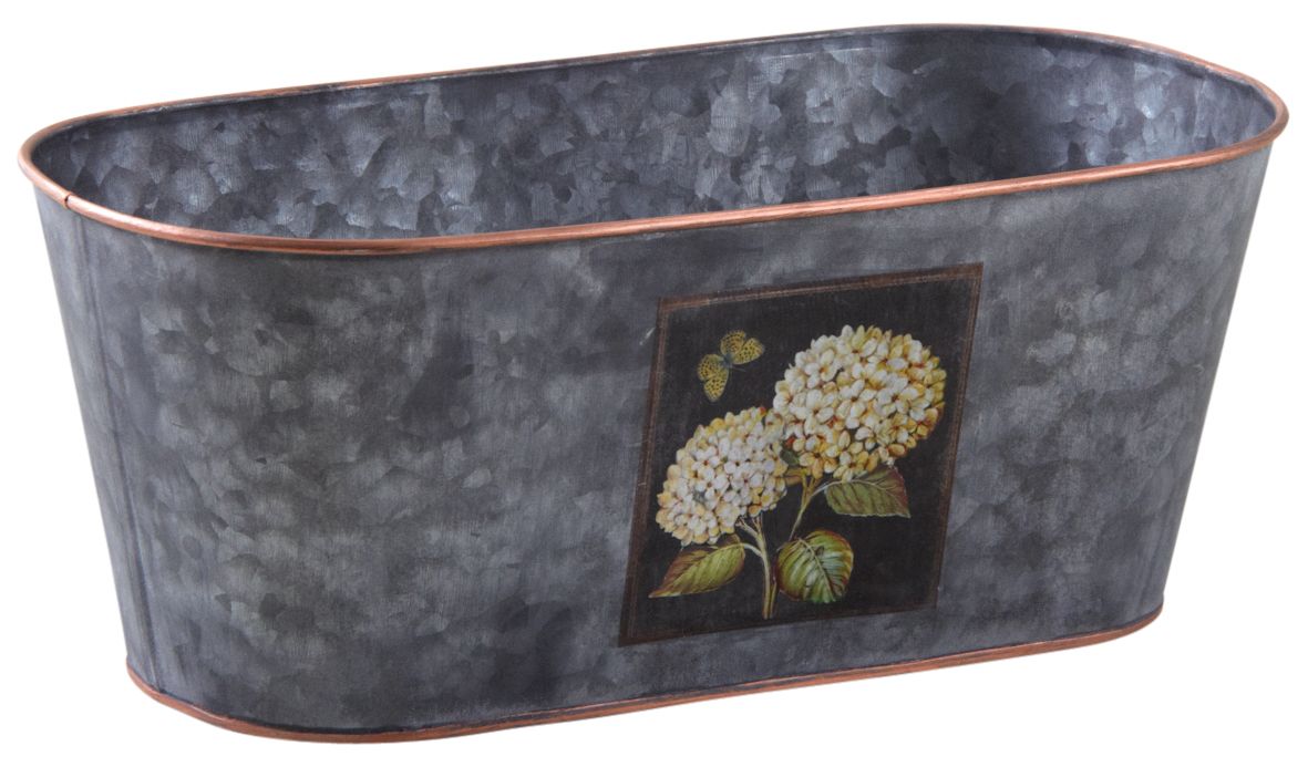 Corbeille ovale en métal patiné gris Hortensia