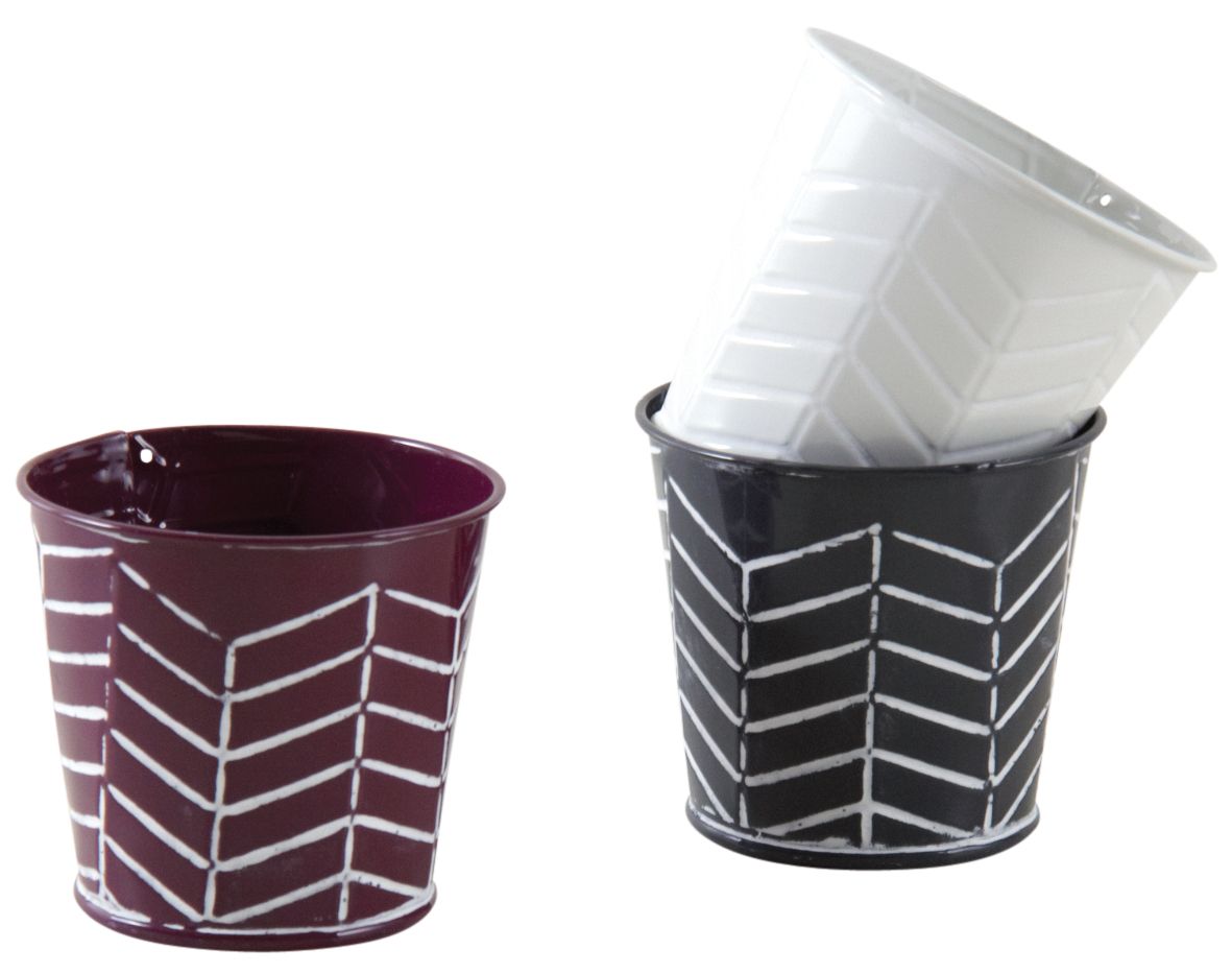 Mini cache-pot rond rayé en métal (Lot de 3)