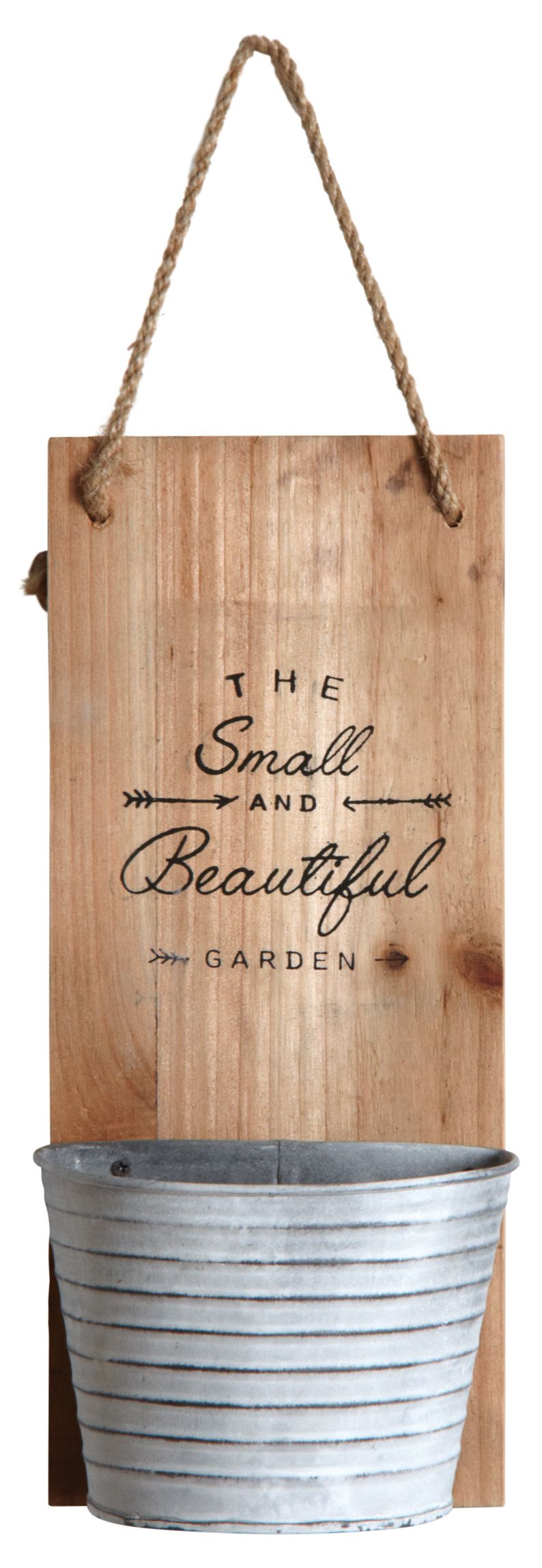 Support mural en bois avec pot en métal