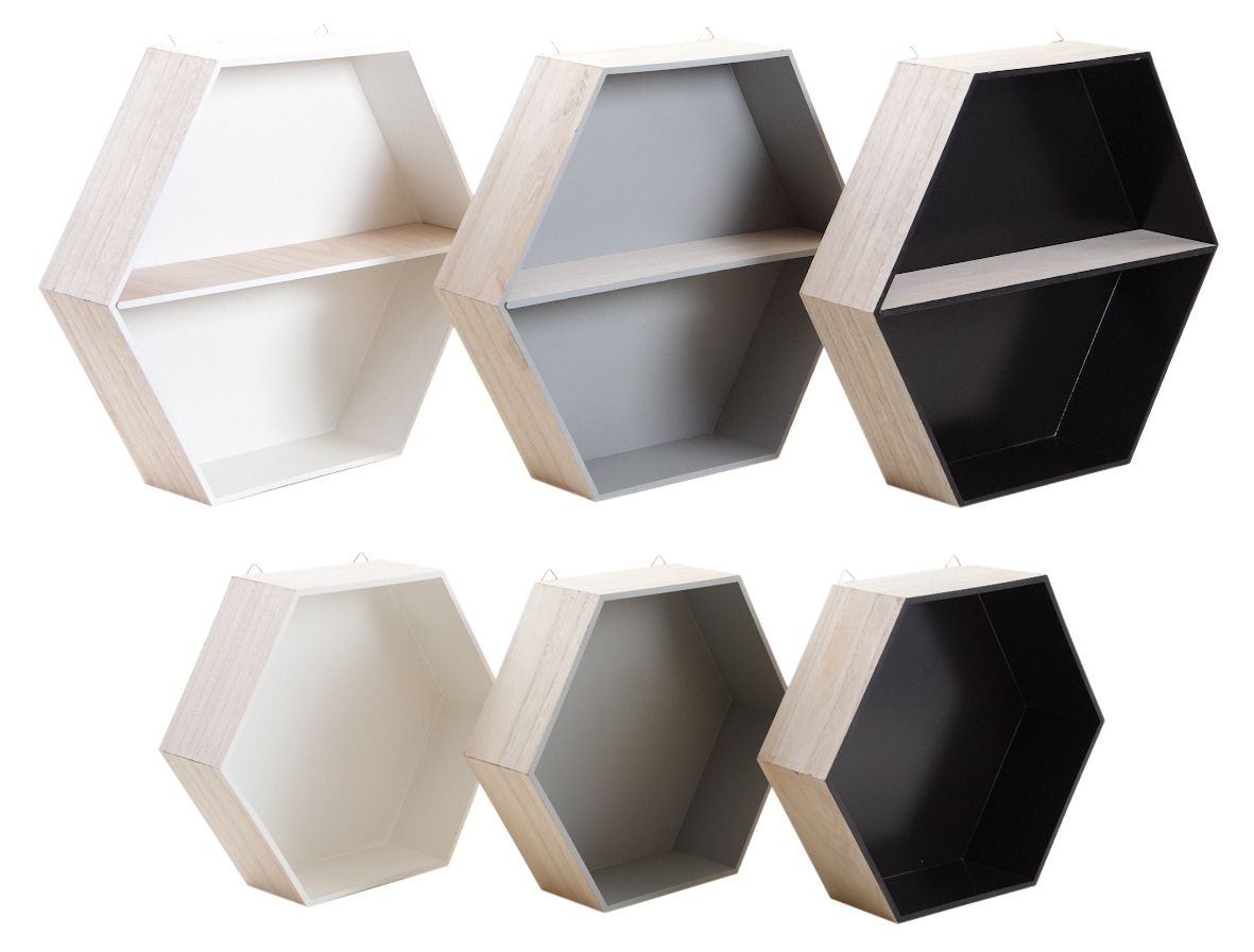 Etagères hexagonales en bois (Lot de 6)
