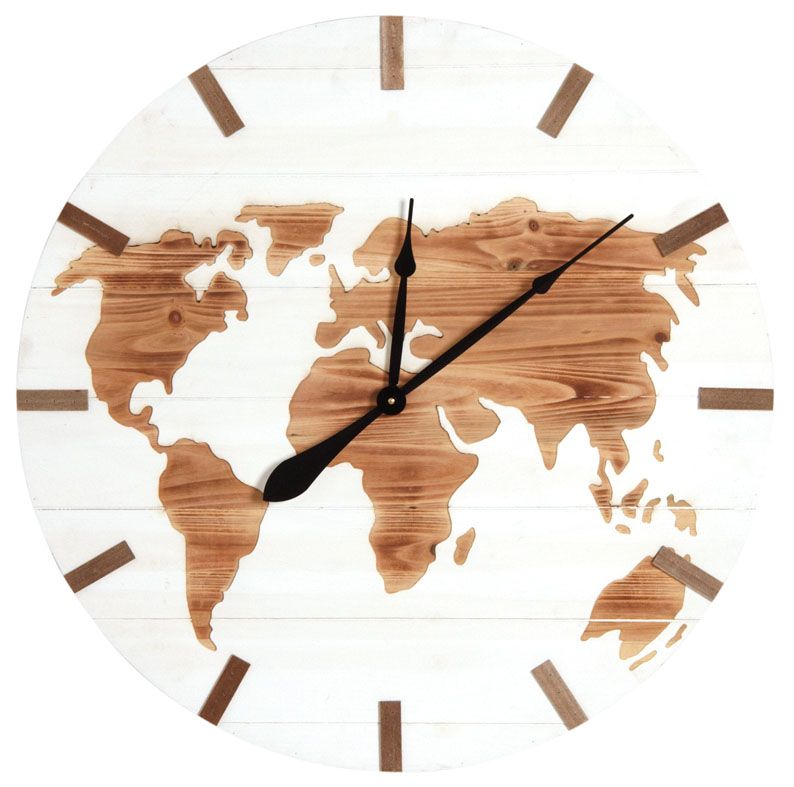 Horloge mappemonde en bois