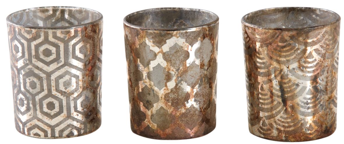 Photophore en verre antique à motifs (Lot de 3)