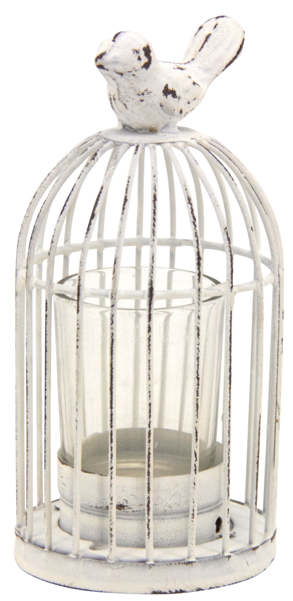 Photophore cage en métal laqué vieilli