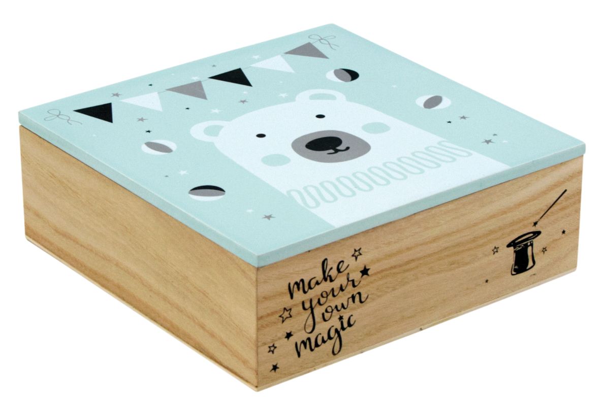 Boite carrée en bois Ours