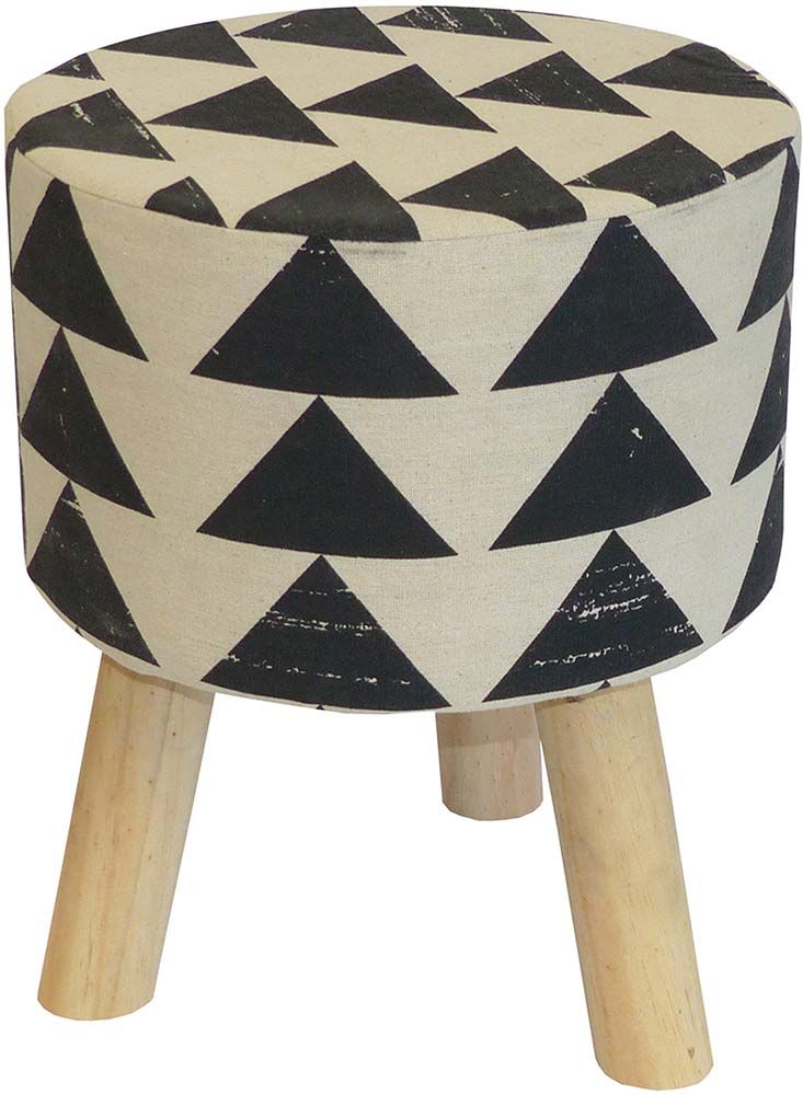 Pouf ethnique effet lin pieds en pin naturel Triangles
