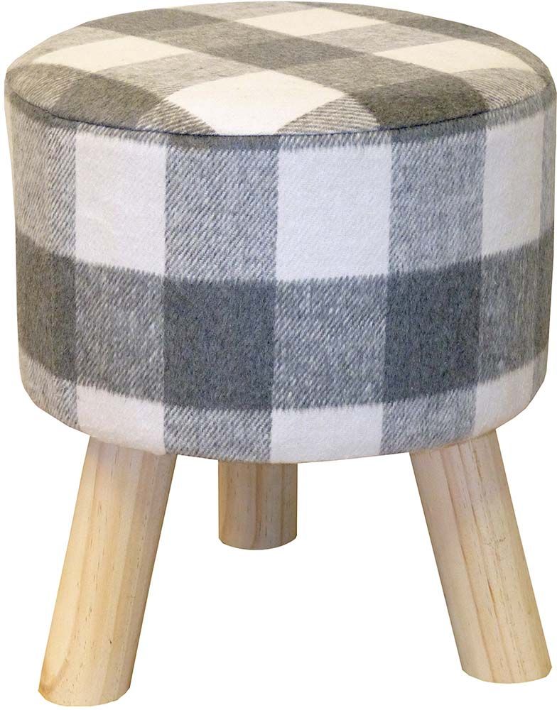Pouf motif écossais pieds en pin naturel
