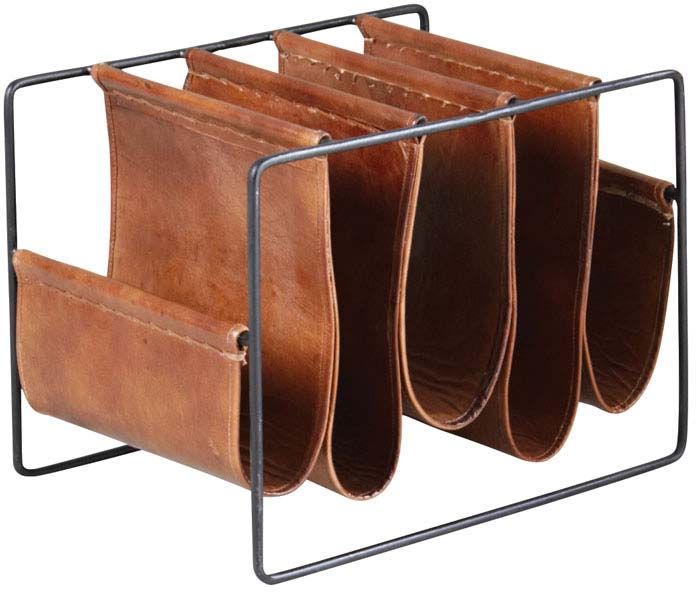 Porte-revues 5 compartiments en métal et cuir
