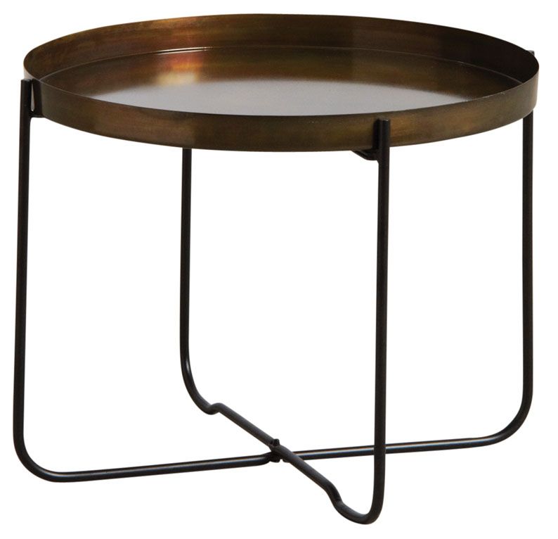 Table plateau rond en métal doré vieilli