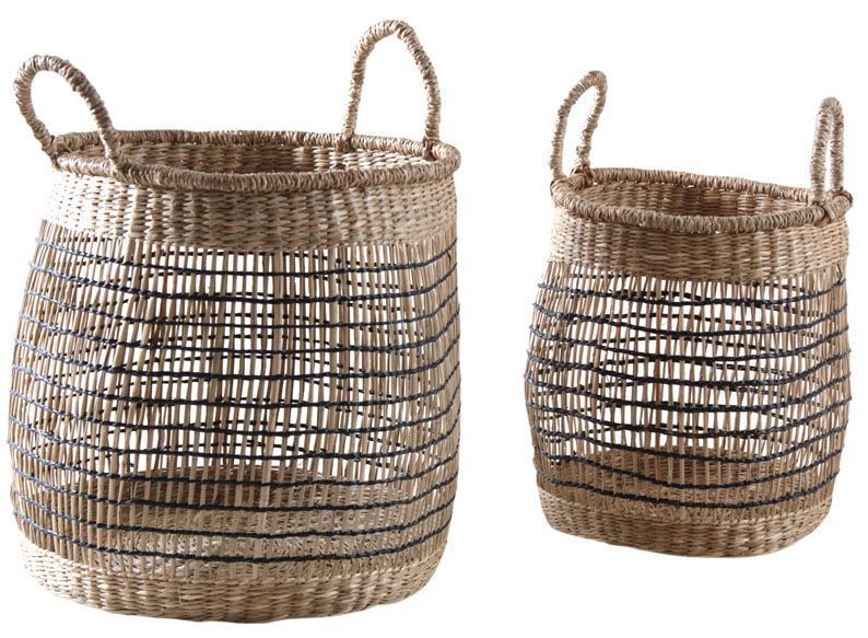 Corbeilles de rangement rondes en jacinthe naturel (Lot de 2)
