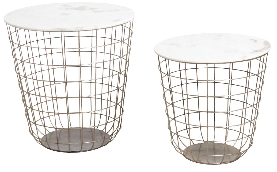 Tables en métal doré antique et marbre (Lot de 2)