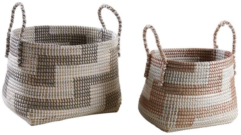 Corbeilles de rangement rondes en jonc de mer (Lot de 2)