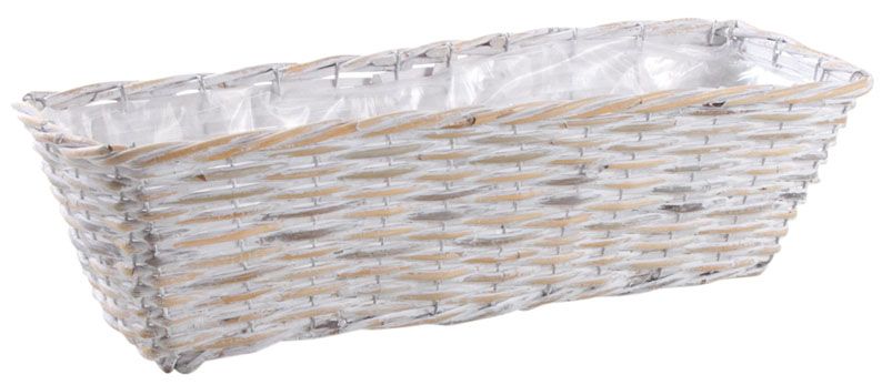 Jardinière rotin patiné blanc