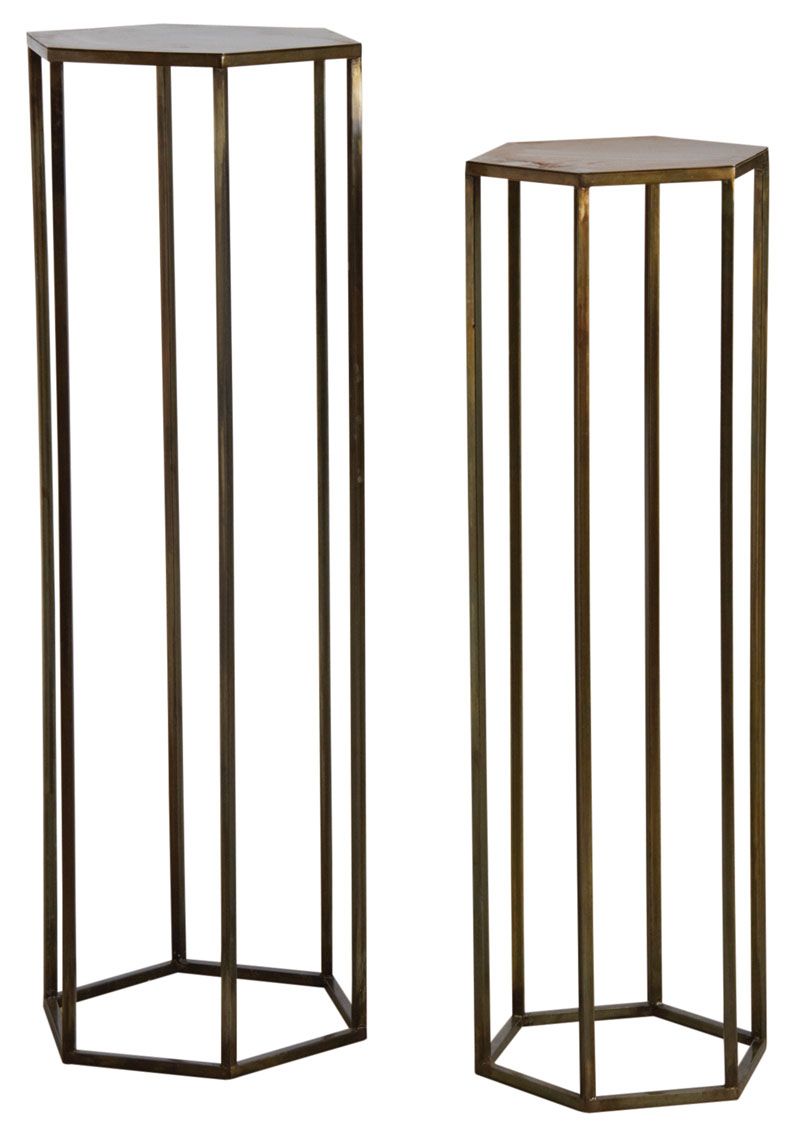 Sellettes hexagonales en métal doré vieilli (Lot de 2)