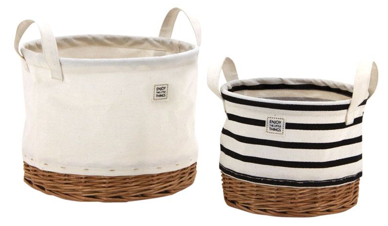 Corbeilles de rangement rondes en osier et tissu (Lot de 2)