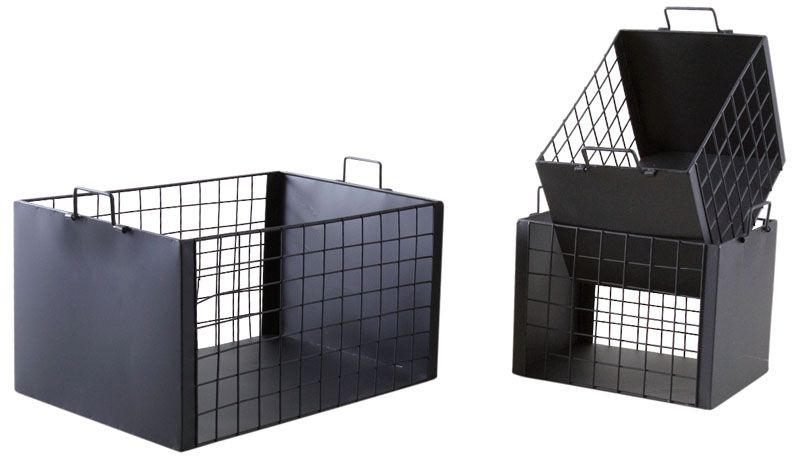Caisses de rangement en métal laqué noir mat (Lot de 3)