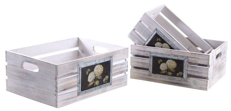 Caisses rectangulaires en bois blanchi (Lot de 3)