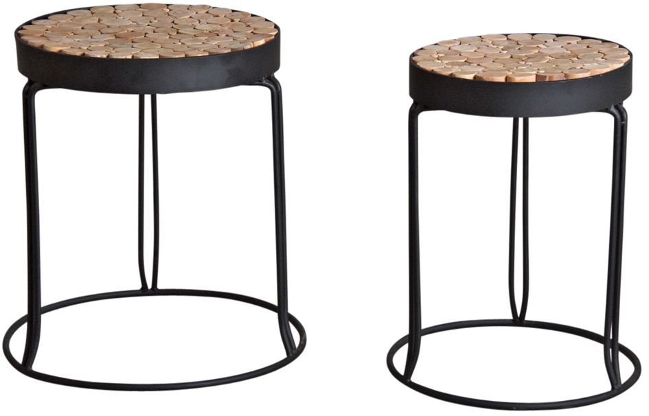 Sellettes rondes en métal et bois (Lot de 2)